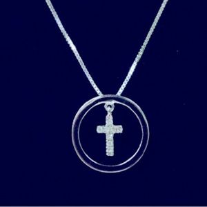 14k White Gold Necklace with Cross